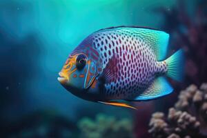 een kleurrijk vis zwemmen Bij de bodem van de zee. koraal rif en vis. generatief ai foto