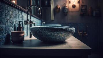 wassen bekken menger in badkamer, gegenereerd ai beeld foto