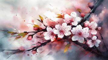 waterverf kers bloesems, sakura, Japans, gegenereerd ai beeld foto