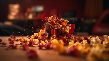 popcorn explosie, gegenereerd ai beeld foto