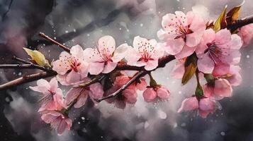 waterverf kers bloesems, sakura, Japans, gegenereerd ai beeld foto