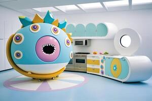 futuristische grappig monster keuken ai gegenereerd foto