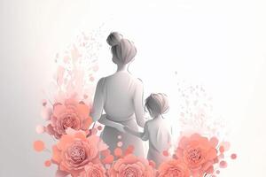 moeder dag groet kaart met familie en bloemen. vector illustratie. generatief ai foto