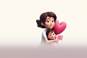 gelukkig moeder dag, moeder met kind 3d illustratie Aan geïsoleerd achtergrond generatief ai foto