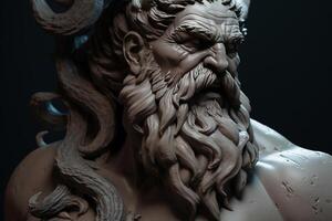 triton met drietand mythologisch Mens god van water, Neptunus, Poseidon schepsel van legendes. ai gegenereerd. foto