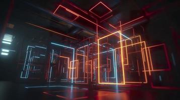 digitaal cg achtergrond, cg achtergronden sci-fi achtergronden, in de stijl van futuristische meetkundig abstractie, donker oranje en licht cyaan, 32k eh, neon, en fluorescerend licht, genereren ai foto