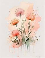 waterverf schattig bloemen, roze en perzik tinten, genereren ai foto