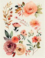 waterverf schattig bloemen, roze en perzik tinten, genereren ai foto