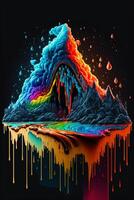 schilderij van een berg met een regenboog druppelen komt eraan uit van het. generatief ai. foto