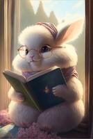 wit konijn vervelend bril lezing een boek. generatief ai. foto