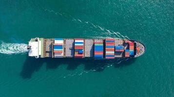 luchtfoto bovenaanzicht van grote container vrachtschip foto