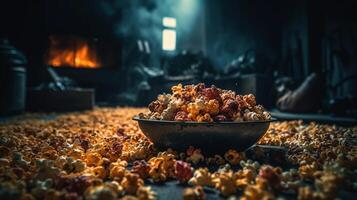 geur van verbrand popcorn, gegenereerd ai beeld foto