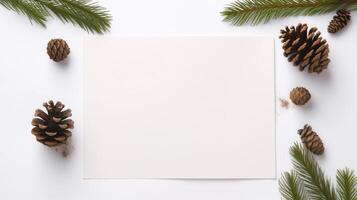 Kerstmis kaart met pijnboom kegels ai gegenereerd foto