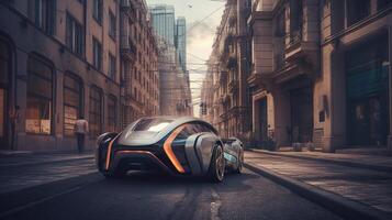 futuristische auto Aan de weg ai gegenereerd foto