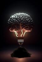 menselijk hersenen in gloeilamp bedrijf idee concept. ai gegenereerd. foto