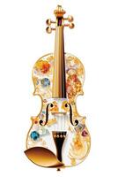 generatief ai, mooi musical instrument viool, broche, opaal steen en gouden kleur palet geïsoleerd Aan wit achtergrond. bijouterie, sieraden dichtbij omhoog foto