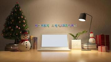 3D-rendering afbeelding van werktafel op eerste kerstdag foto