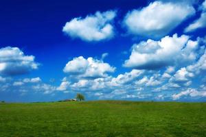 groen veld- en pluizig wolken foto