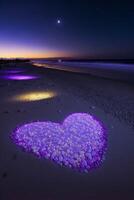 hart vormig voorwerp zittend Aan top van een zanderig strand. generatief ai. foto