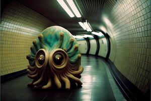 standbeeld van een Octopus in een metro station. generatief ai. foto