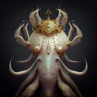 een Octopus met een kroon Aan haar hoofd. generatief ai. foto