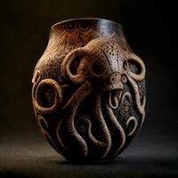 dichtbij omhoog van een vaas met een Octopus binnen van het. generatief ai. foto