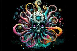 schilderij van een Octopus Aan een zwart achtergrond. generatief ai foto