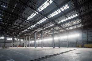 staal bouw fabriek interieur. genereren ai foto