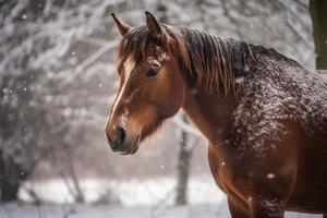 schattig paard in winter sneeuw. genereren ai foto