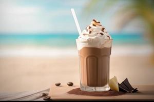 ijs blended chocola Aan strand. genereren ai foto