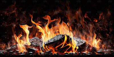 de brandend steenkool en vlam met ai gegenereerd. foto