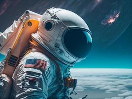 astronaut in de achtergrond van buitenste ruimte. gemengd media foto