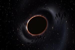 zwart gat illustratie in buitenste ruimte. superzwaar singulariteit. generatief ai foto
