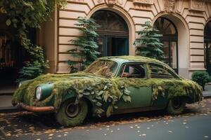 auto gemaakt van natuurlijk groen planten. eco vriendelijk vervoer. generatief ai foto