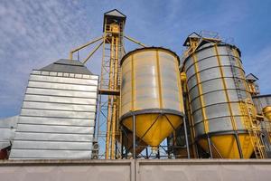 agro silo's graanschuur lift met zaden schoonmaak lijn Aan agro-verwerking fabricage fabriek voor verwerken drogen schoonmaak en opslagruimte van agrarisch producten foto