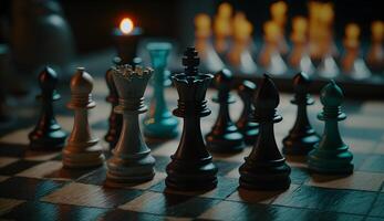 schaak reeks Aan schaak bord, luxe schaak spel foto ,generatief ai