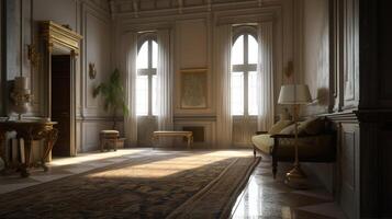 ontwerp van een knus leven kamer interieur in een modern classicisme stijl. ai gegenereerd. foto