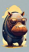 nijlpaard met bril. grappig boek stijl 3d vector illustratie. ai gegenereerd foto