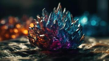 detailopname van mooi Kristallen met stralend schijnen en uniek vorming. generatief ai foto