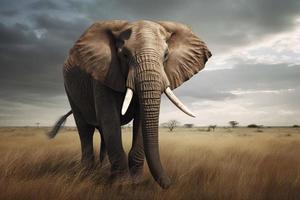olifant in savanne. genereren ai foto