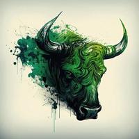 groen stier hoofd Aan wit achtergrond. markt, crypto valuta of aandelen handel concept. ai foto