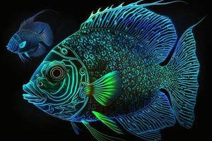groot vis in blauw en groen neon kleuren foto