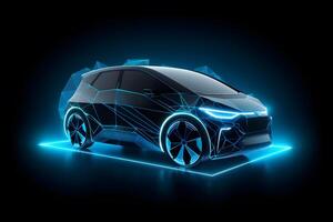 auto van de toekomst hologram neon Aan een zwart achtergrond. neurale netwerk ai gegenereerd foto