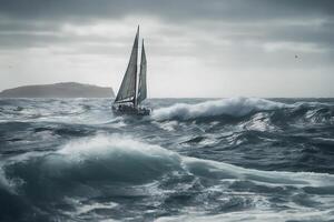 het zeilen boot Bij zee. neurale netwerk ai gegenereerd foto