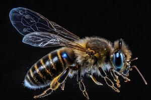 honing bij met water druppels detailopname. neurale netwerk ai gegenereerd foto