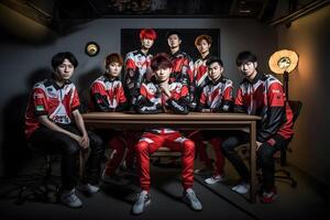 team van Aziatisch tiener- cyber sport gamers. neurale netwerk ai gegenereerd foto