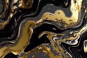 luxe abstract achtergrond vloeistof zwart en goud marmeren textuur. ai gegenereerd foto