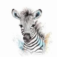schattig waterverf baby zebra. illustratie ai generatief foto