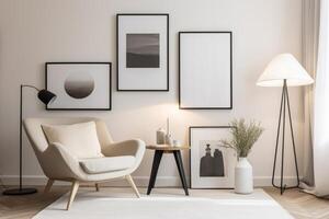 modern leven kamer interieur. illustratie ai generatief foto