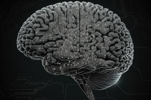 hersenen gemaakt uit van technologie branden van ai neuronen in cyberspace . ai gegenereerd foto